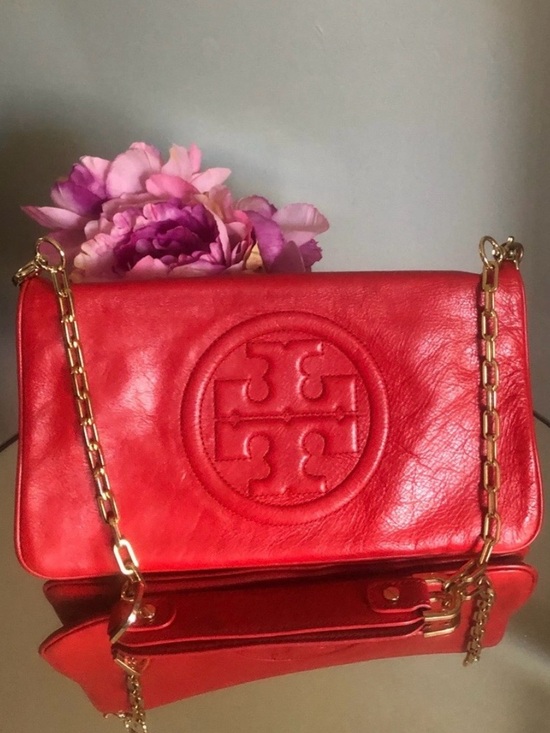 Tory Burch Handbags - Tory Burch Bag Purse Bombe Reva Tory Red Leather Clutch & Shoulder Bag Red